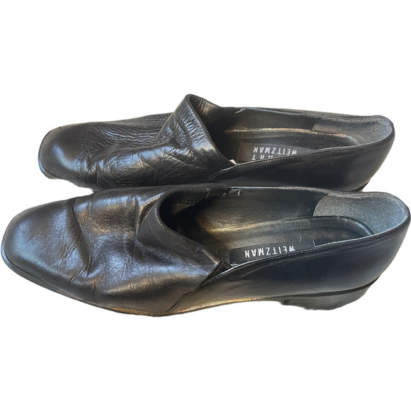 Stuart Weitzman Vintage Black Leather Block Heel Loafers Women's Size 8 - Picture 1 of 9